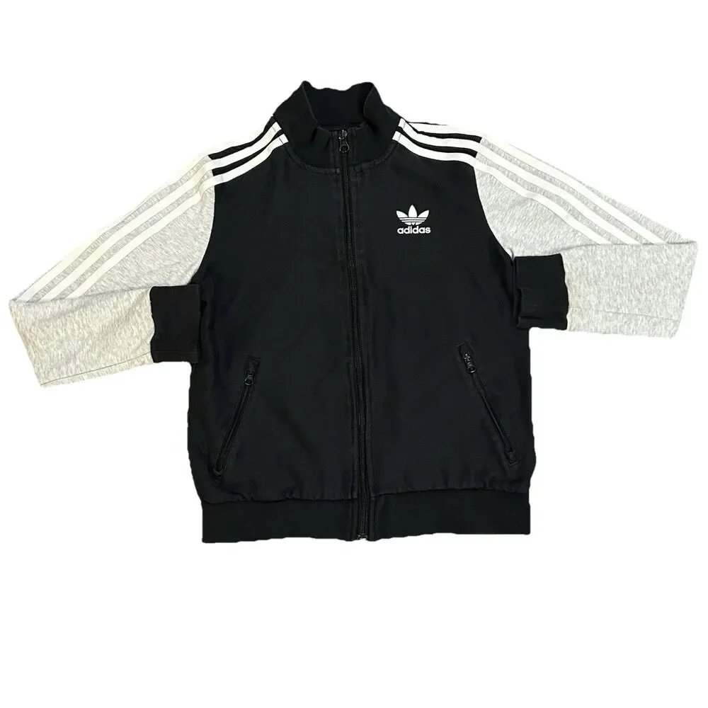 Adidas Originals Boys S Track Jacket Black Grey White CF8528 Full Zip Trefoil